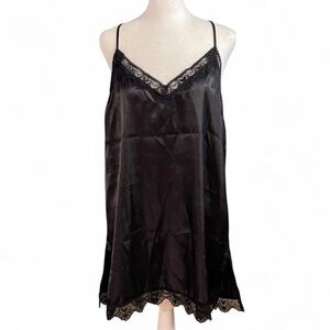 In Bloom Black Lace Trim Satin Slip Dress Size Medium Romantic Lingerie